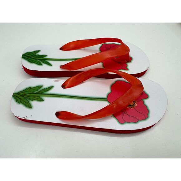 Unbranded Womens Flip Flops Size Unknown Red White Floral Thong Slip On - Picture 2 of 9